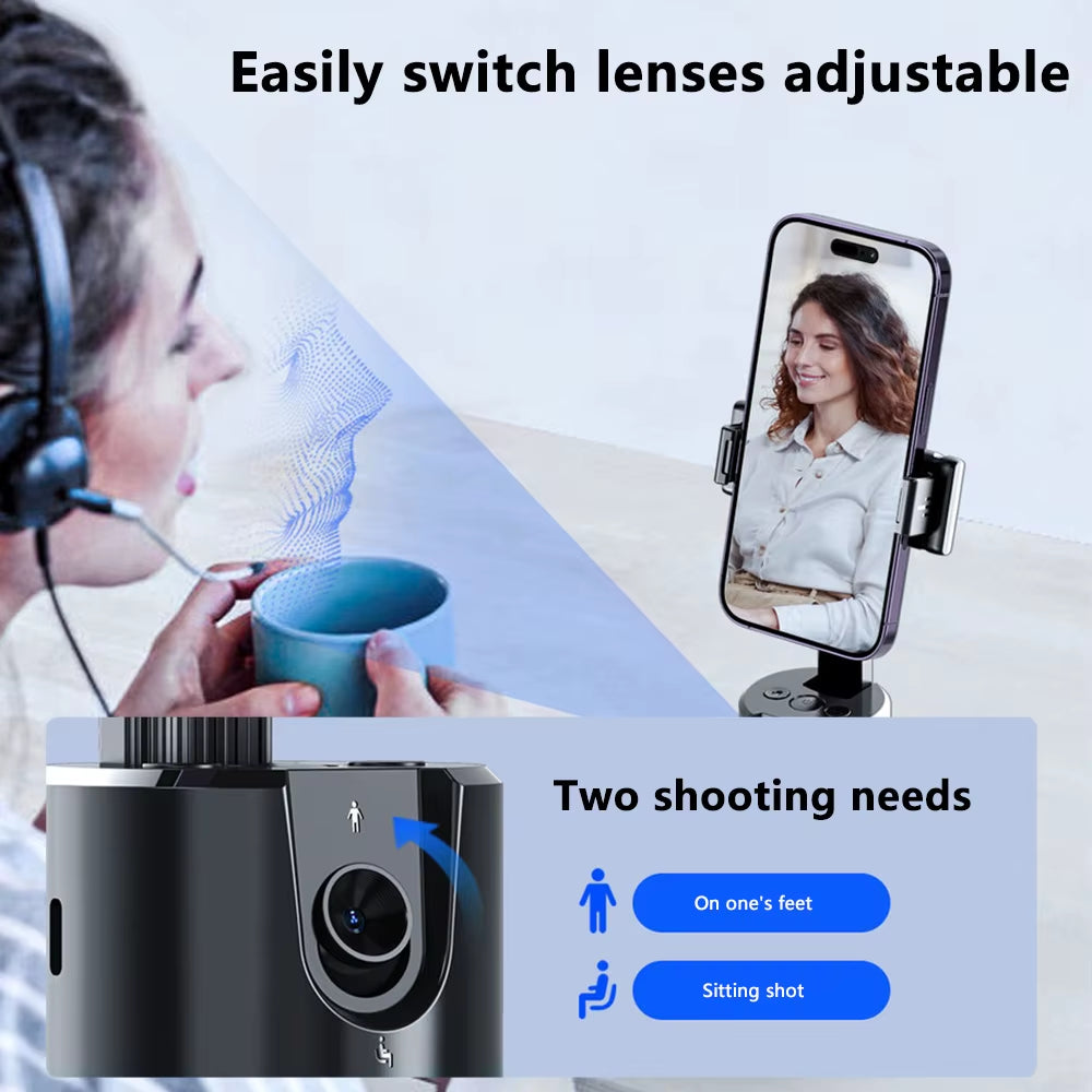 Auto Tracking Smart Robotic Cameraman with 360-Degree Face Recognition, AI Shooting, Selfie Stick, and Gimbal Stabilizer for Vlogging and Live Streaming